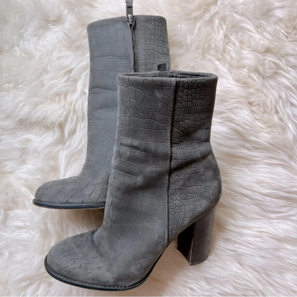 Sam Edelman gray genuine suede leather heeled ankle boots booties size 7 Croc